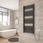 Sche serviette lectrique 120 x 50 cm, anthracite tubes ronds radiateur mural salle de bain avec timing ...