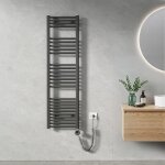 S�che serviette �lectrique 140 x 40 cm, anthracite tubes ronds radiateur mural salle de bain avec timing ...