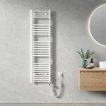 S�che serviette �lectrique 140 x 40 cm, blanc tubes ronds radiateur mural salle de bain avec timing el�ment ...