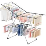 Schoir  linge  2 niveaux, pliable etendoir linge avec 4 ailes rglables en hauteur, 3 secondes dplier ...