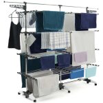 Idmarket - s�choir � linge 60 m supra xxl gris / blanc 4 niveaux + barre t�lescopique