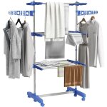Séchoir à linge étendoir pliable ailes latérales 3 niveaux acier inox pp bleu Séchoir à linge étendoir pliable ailes latérales 3 niveaux acier inox pp bleu