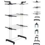 Séchoir à linge étendoir pliable ailes latérales sur 3 niveaux inox noir - blanc Séchoir à linge étendoir pliable ailes latérales sur 3 niveaux inox noir - blanc