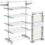 S�choir � linge pliable avec maille - �tendoir mobile 4 niveaux - ailes pliables - barre t�lescopique ...