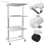 S�choir � linge pliant vertical 3 niveaux, �tendoir de type tour avec roues, avec ailes pliantes, id�al ...