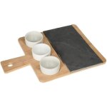Secret de gourmet - set apéritif Élégant avec 3 coupelles en céramique, 1 plateau en bambou et ardoise ... Secret de gourmet - set apéritif Élégant avec 3 coupelles en céramique, 1 plateau en bambou et ardoise ...