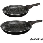 Secret de gourmet - set 2 poeles 24 / 28cm pierre + 1 poignee amovible