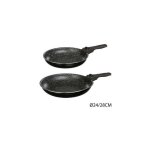 Secret de gourmet - set 2 poeles 24 / 28cm pierre + 1 poignee amovible