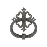 Heurtoir de porte fer sur rosace carr ajoure vieil argent argent antique secury - t