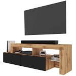 Selsey - asten - meuble tv - 172 cm ch�ne wotan - fa�ade noir - sans led