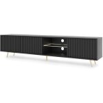 Selsey - bello - meuble tv led 175 cm noir, fa�ades � lamelles et pieds dor�s