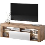 Selsey - bianko - meuble tv / banc tv (140 cm, ch�ne lancaster / blanc brillant, �clairage led)