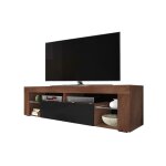 Selsey ? meuble tv 140 cm ? panneaux m�lamin�s noyer mat et noir brillant ? compartiment ferm� et niches ...