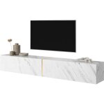 Selsey - bisira meuble tv blanc imitation marbre avec insert dor�, 200 cm