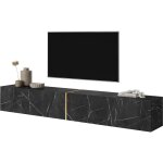 Selsey - bisira meuble tv noir imitation marbre avec insert dor�, 200 cm