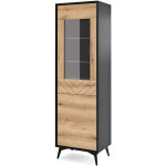 Selsey boulia - vitrine � deux portes - noir / ch�ne evoke motif � chevrons