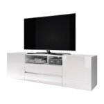 Selsey ? meuble tv blanc mat et brillant 137 cm ? panneaux m�lamin�s ? 2 niches ouvertes et 4 compartiments ...