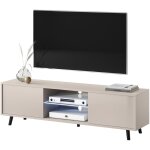 Selsey ? meuble tv 140 cm gris beige ? �clairage led ? niche ouverte pour d�codeurs ? syst�me push - ...