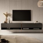 Selsey - mirrgo - meuble tv 200 cm graphite avec insert chne artisan