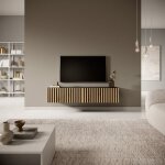 Selsey - telire - meuble tv 140 cm noir avec faade artisanale chne frais