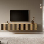 Selsey - telire - meuble tv 175 cm en chne artisan avec faade fraise et inserts noirs