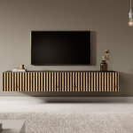 Selsey - telire - meuble tv 175 cm noir avec fa�ade artisanale ch�ne frais�