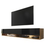 Selsey - wander - meuble tv / banc tv (chne wotan / noir brillant, 180 cm, clairage led)