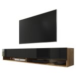 Selsey - wander - meuble tv / banc tv (ch�ne wotan / noir brillant, 180 cm, sans led)