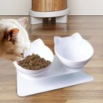 Gamelle sur�lev�e inclin�e � 15� pour chat - double bol en plastique - anti - vomissement - pour chats ...