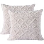 Serbia - lot de 2 housses de coussin beiges en peluche cr�me douce 45 x 45 cm, taies d'oreiller carr�es ...