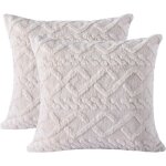 Serbia - lot de 2 housses de coussin beiges en peluche crme douce 45 x 45 cm, taies d'oreiller carres ...