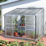 Serre adoss�e ida 5200 - 5, 20 m� polycarbonate avec porte coulissante et lucarne, couleur aluminium ...