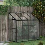 Serre adoss�e, serre de jardin polycarbonate, avec porte coulissante, �vent de toit, fondation, 127 x ...