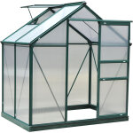 Serre de jardin aluminium polycarbonate 2, 51 m� dim. 1, 9l x 1, 32l x 2, 01h m lucarne, porte coulissante ...