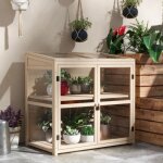 Serre de jardin en bois naturel 2 niveaux, portes doubles magn�tiques, toit ouvrant r�glable, panneaux ...