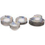 Service de table �l�gant 24 pi�ces, 100 % porcelaine, blanc / bleu / dor� compatible lave - vaisselle ...
