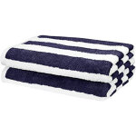 Serviette de plage 100% coton - drap de plage �pais, doux et ultra absorbant - marini�re bleu et blanc ...