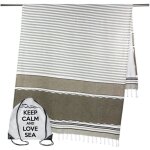 Serviette de plage fouta boy beige taille large avec sac � dos beach keep calm cm. 100x200