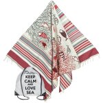 Serviette de plage fouta taille de poisson rouge grand cm. 100x200 avec sac  dos plage restez calme