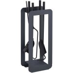 Serviteur de chemine, moderne, 5 pices : tisonnier, pelle  cendres, balai, pince et support, gris ...