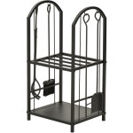 Serviteur de chemine - porte bches - range bches multi - accessoires 2 tagres mtal noir
