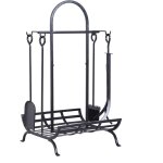 Serviteur de chemine - porte bches - range bches multi accessoires dim. 45l x 40l x 78h cm mtal noir ...