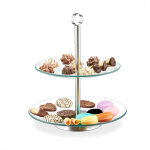 Serviteur gteau, 2 tages, rond, verre, inox, prsentation de muffins, fruits, etc. , transparent / ...