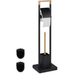 Serviteur wc, bambou, acier inoxydable, support � poser, brosse et porte - brosse, noir - nature - relaxdays ...