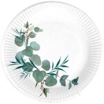 Set de 10 assiettes carton 18 cm branche d'eucalyptus