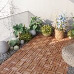 Set de 10 dalles de jardin alliste bois d'acacia 12 lattes 0, 9 m� naturel casa. pro