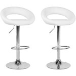 Set 2 chaises de bar tabourets en cuir pu blanc et m�tal argent� r�glables en hauteur et pivotantes pour ...