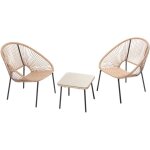 Set de 2 fauteuils + table basse naturel acapulco