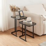 [en. casa] - set de 2 tables basses gigognes lax de tailles diffrentes verre tremp de 4 mm mtal noir ...