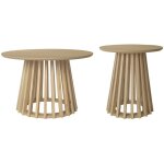Sweeek - set de 2 tables basses rondes plateau effet bois ch�ne et pieds en bois de sapin. �40cm et �60cm ...
